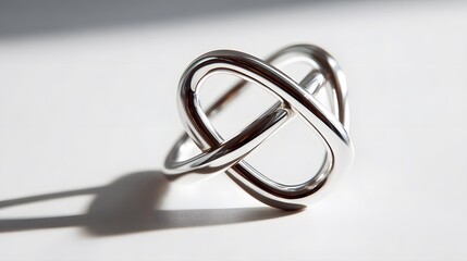 Elegant Intertwined Silver Ring Casting a Soft Shadow on Smooth Surface with Natural Lighting