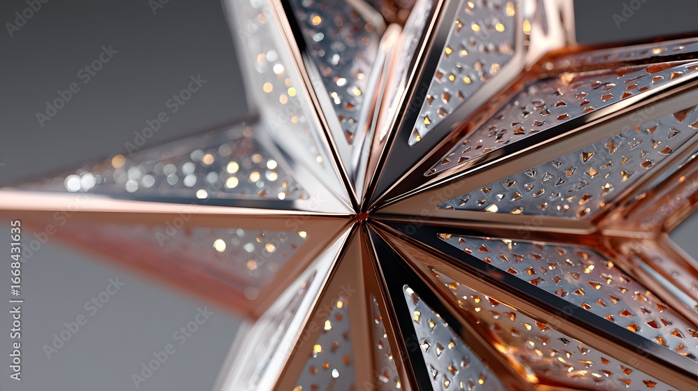 Poster close-up of an elegant metallic star ornament with intricate patterns and a reflective surface