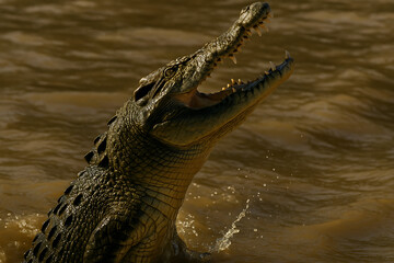 Crocodile in Water with Open Jaws