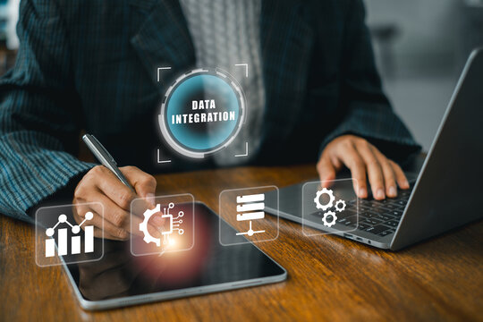 Visual representation of data integration using digital technology and devices for efficient business solutions.
