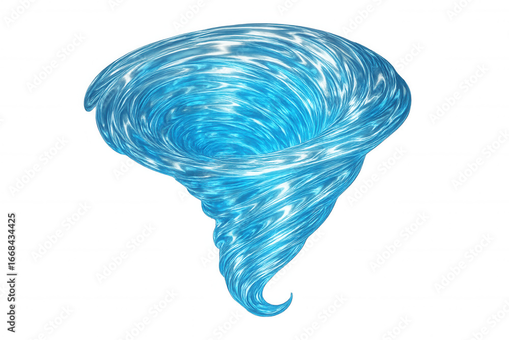 Poster powerful blue water vortex spinning, generating dynamic funnel-like motion with transparent surround