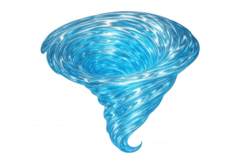 Powerful blue water vortex spinning, generating dynamic funnel-like motion with transparent surrounding