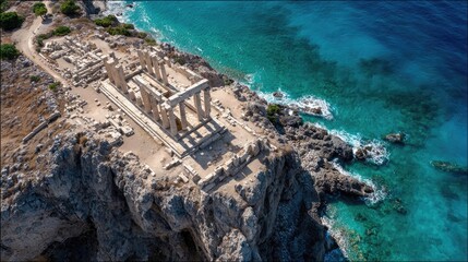 Ancient Temple Ruins on a Cliffside, Mediterranean Coast