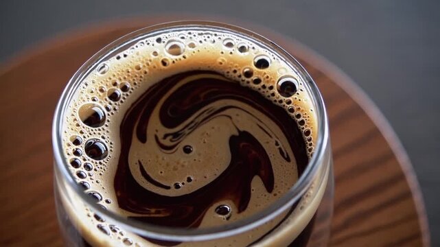 Detailed of Nitrogen-Infused Chilled Coffee Beverage Showcasing its Textural Qualities