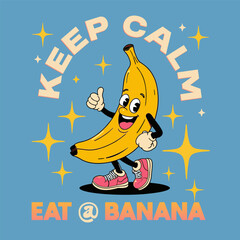 a cheerful anthropomorphic banana character vintage comic Retro Style