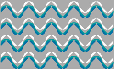 seamless pattern with blue waves. Modern Indonesian Ethnic Style Batik Background with Abstract Layered Wave Pattern in Teal, Blue, and White on a Neutral Gray Field.