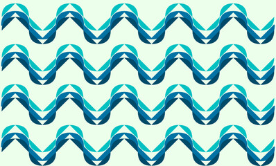 seamless pattern with blue waves. Bright Indonesian Ethnic Style Batik Background with Abstract Layered Wave Pattern in Blue and Teal on a Pale Green Field.