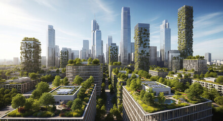 Eco-Futuristic Metropolis: A Lush Vertical Garden City.