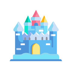 Colorful winter ice castle illustration on white background  