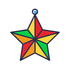 Colorful star ornament in red, yellow, and green geometric design  