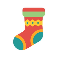Colorful Christmas sock with decorative patterns and cuff  