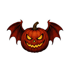 Fototapeta premium Red Bat-Winged Pumpkin PNG – Halloween Graphic with Transparent Background