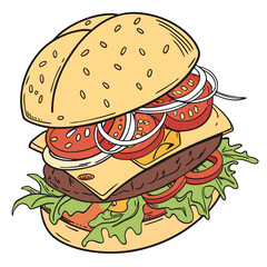 Delicious burger with fresh ingredients