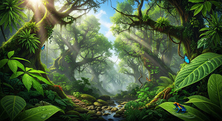 Sun-Drenched Canopy: A Vibrant Tropical Jungle Oasis.