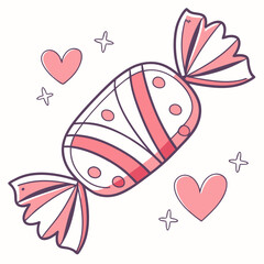 Cute pink candy with hearts for valentines day
