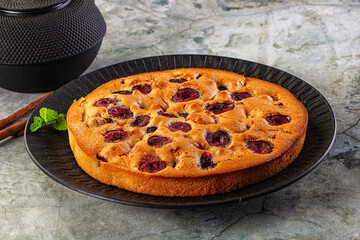 Crust homemade pie with plums