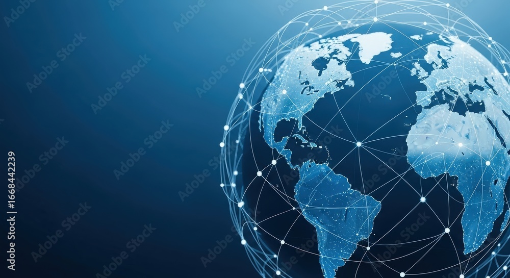 Aufkleber global network connectivity represented by a digital globe with interconnected nodes and lines