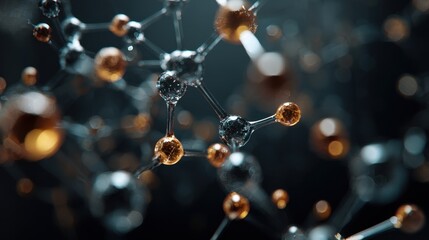 Artistic depiction of complex molecular structure with glowing elements and visible connections