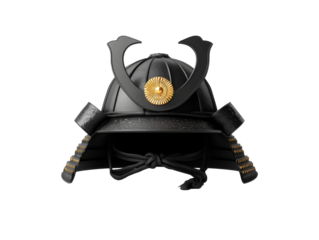 Traditional japanese samurai helmet with black and gold detailing