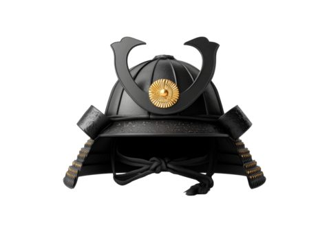 Traditional japanese samurai helmet with black and gold detailing