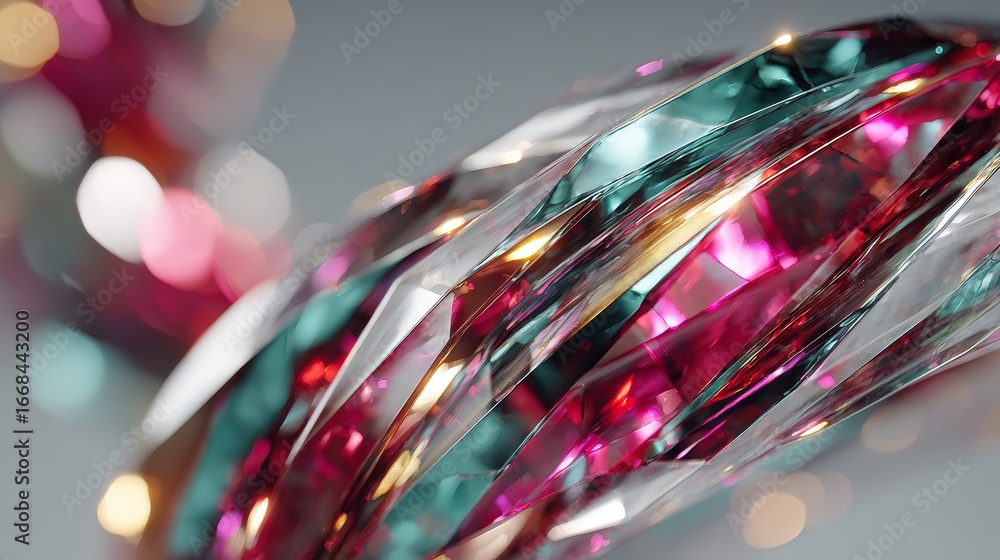 Poster futuristic 3d abstract object with metallic waves and sharp organic shards, polished chrome emerald 