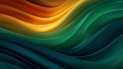 Textured abstract waves gracefully blend from bright yellow to serene deep green