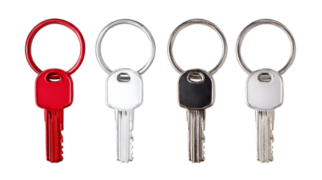 Four keys in red silver black and white on black background - Powered by Adobe