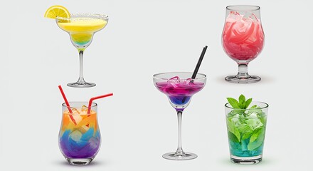 Colorful cocktails collection variety of beverages