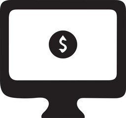 Online Money Transfer Icon: Simple Black and White Computer Screen Graphic