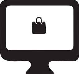 Online Shopping Icon: Simple Black Computer Screen with Shopping Bag Symbol