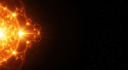 Fototapeta premium Bright solar flare erupting from the sun's surface against a dark cosmic background