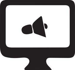 Digital Announcement: Computer Screen Icon, Bold Black Silhouette, Modern Communication Graphic