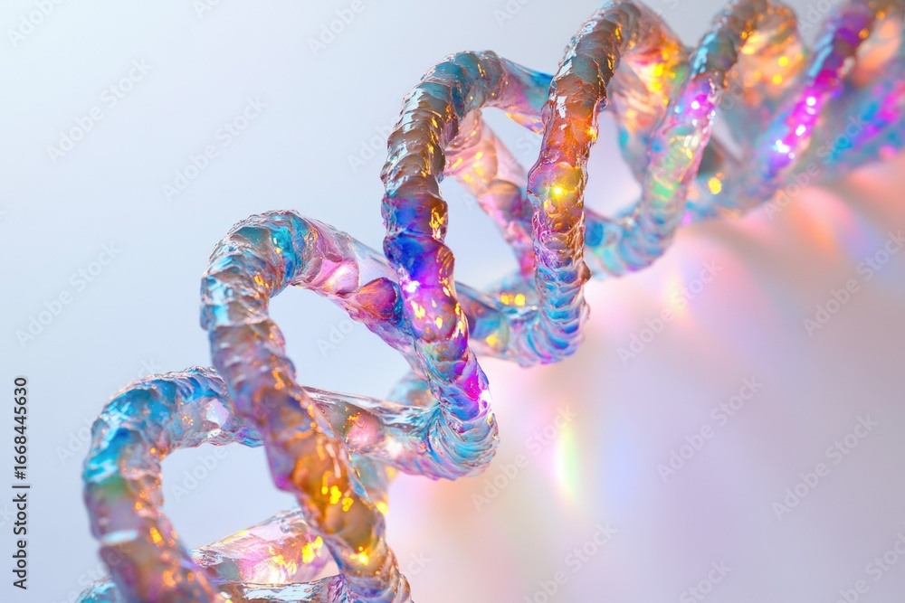 Aufkleber a shimmering, iridescent dna double helix illuminated with colorful lights, representing genetic cod