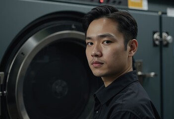 Dryer tunnel operator standing confidently near the dryer control cover