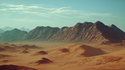 Naklejka premium Gorgeous Desert Landscape with Majestic Mountains and Sand Dunes