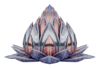 Abstract geometric metallic structure isolated on transparent background, showcasing a modern and decorative design with intricate patterns and shiny surfaces