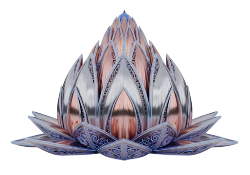 Abstract geometric metallic structure isolated on transparent background, showcasing a modern and decorative design with intricate patterns and shiny surfaces