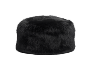 Luxurious black fur hat on white background exhibiting elegant winter fashion accessory