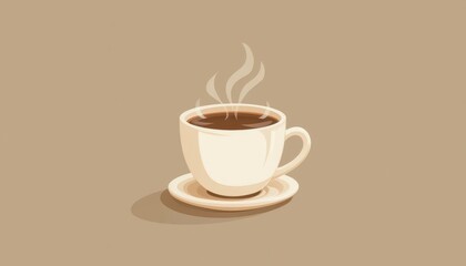 Obraz premium Abstract Coffee Cup Illustration Beige and Brown Background Minimalist Design Style Subtle Steam Warm Brown Coffee