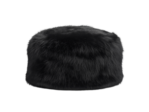 Luxurious black fur hat on white background exhibiting elegant winter fashion accessory