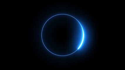 Glowing neon circular lens isolated on black background