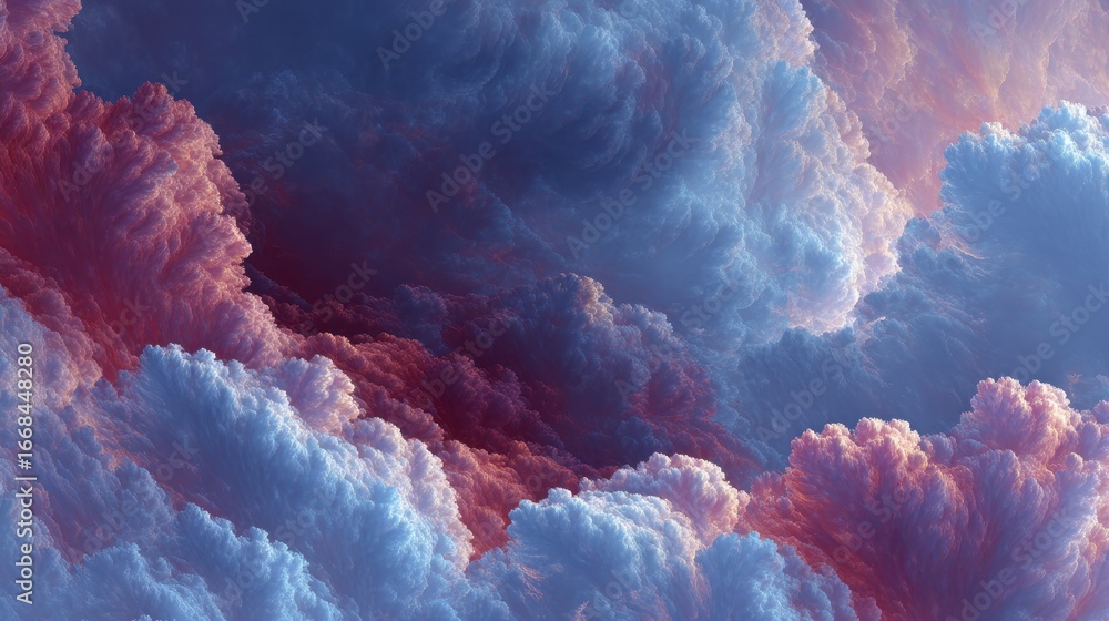 Poster abstract sky with red and blue cloudy formations creating an interesting three dimensional atmospher