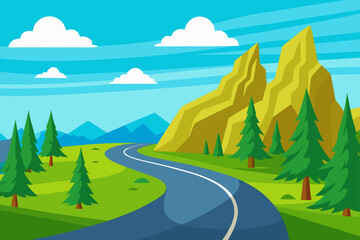 Fototapeta premium Scenic landscape with road mountains and trees view