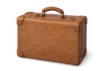 Vintage brown leather travel suitcase, featuring brass hardware, symbolizing wanderlust against transparent backdrop