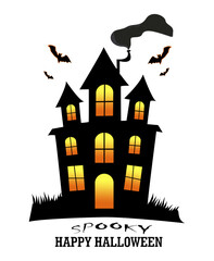 A spooky Halloween-themed background featuring a spooky bat-ridden house. Perfect for seasonal greeting cards, invitations, and party decorations.