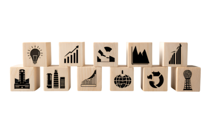 Wooden blocks showing business growth and innovation