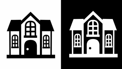 House Icon Silhouette in Black and White Vector Illustration on Backgrounds