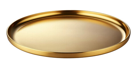 Fototapeta premium Minimalist Golden Plate With Smooth Finish- featuring a sleek and reflective surface- ideal for modern and elegant dining settings. Isolated on transparent background- png.