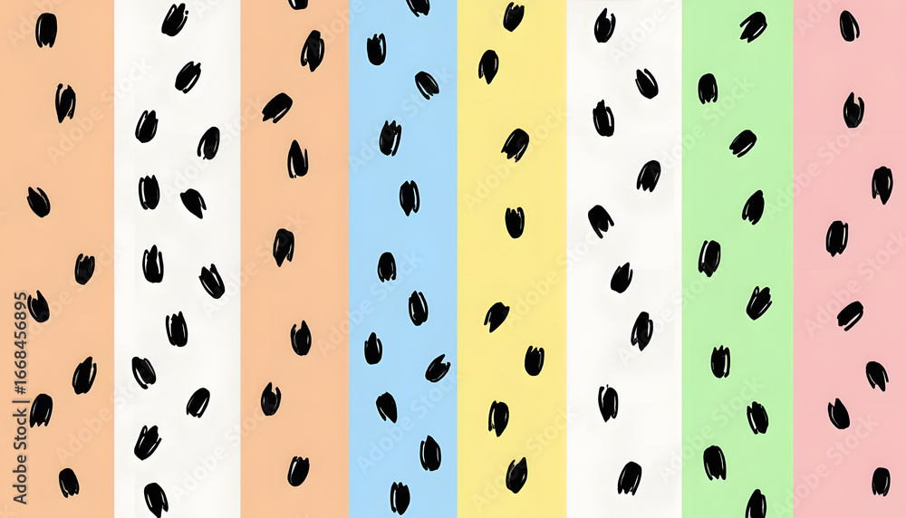 Aufkleber A colorful abstract pattern featuring vertical stripes and black seed shapes.