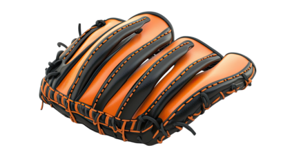 Orange and black baseball glove